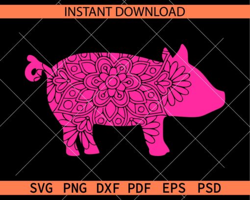 Pig Mandala SVG, Pink Pig Zentangle SVG