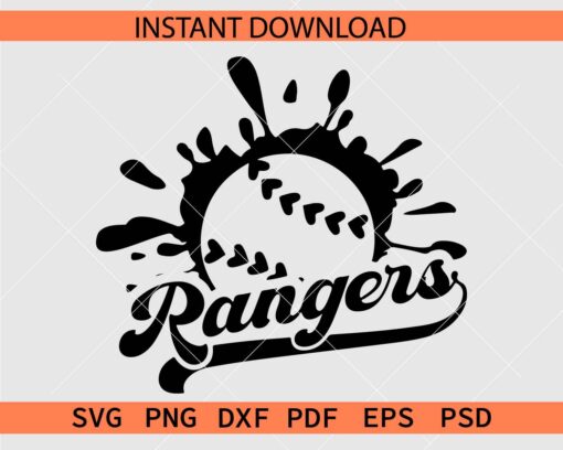 Rangers Splash Baseball SVG, Baseball Ball Splash Rangers SVG
