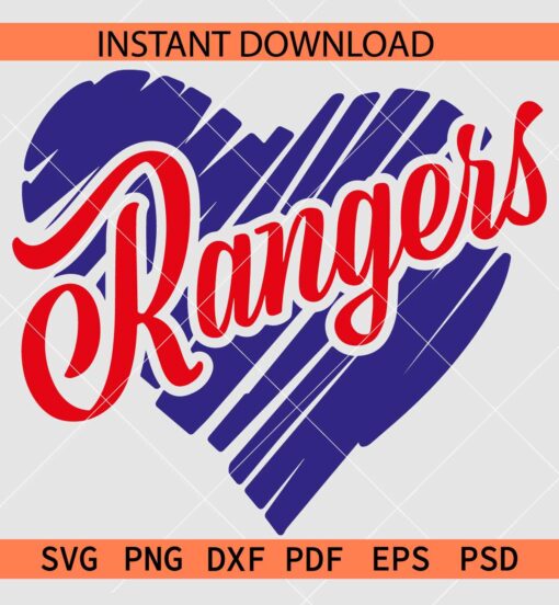 Rangers Sports Heart SVG, Team Rangers Love SVG