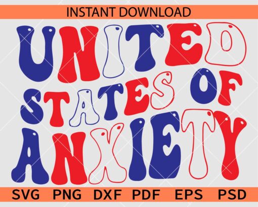 Red and Blue United States of Anxiety SVG, Text United States of Anxiety Flag Colors SVG