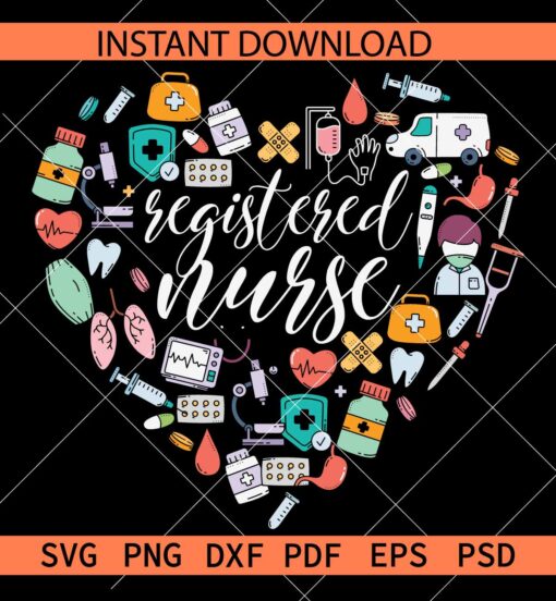 Registered nurse heart with tools SVG, Nurse Apparatus Heart SVG