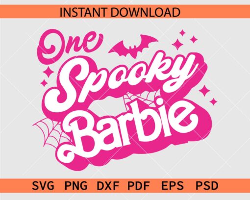 Retro One Spooky Barbie SVG, One Spooky Barbie Bat and Spider Web SVG