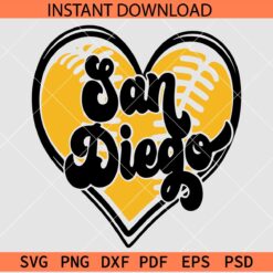 San Diego Baseball Heart SVG, San Diego Baseball inside Heart Symbol SVG