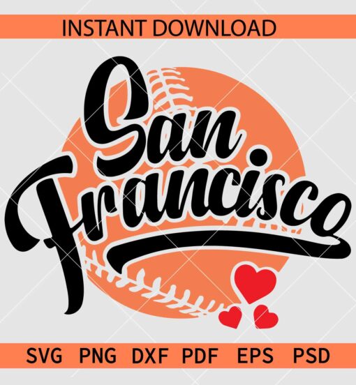 San Francisco Baseball Hearts SVG, San Francisco Baseball Ball Vector SVG