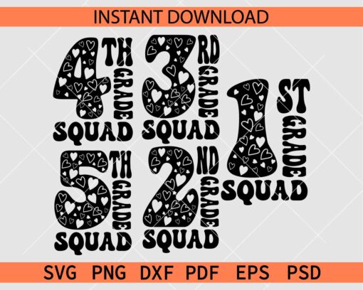 School Bundle SVG, Floral 1st Grade Squad Décor SVG, 5th Grade Squad SVG