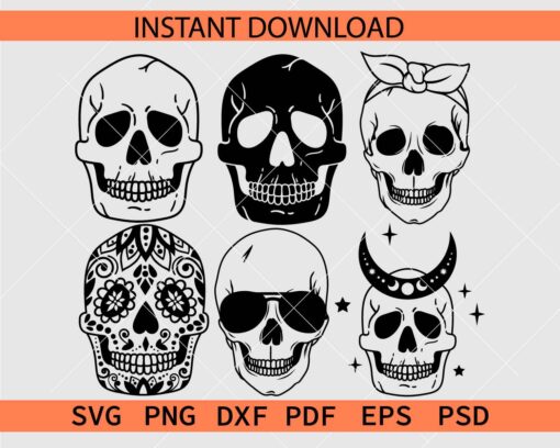 Skull Bundle SVG, Happy Skull Bundle Vector SVG