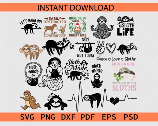Sloth Bundle SVG, Sloth Bundle Stencil SVG