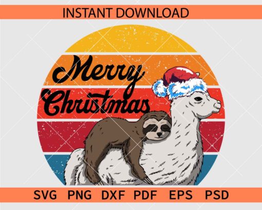 Sloth and alpaca merry Christmas SVG, Santa Alpaca Carrying Sloth SVG