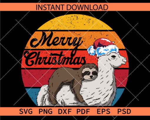 Sloth and alpaca merry Christmas SVG, Santa Alpaca Carrying Sloth SVG