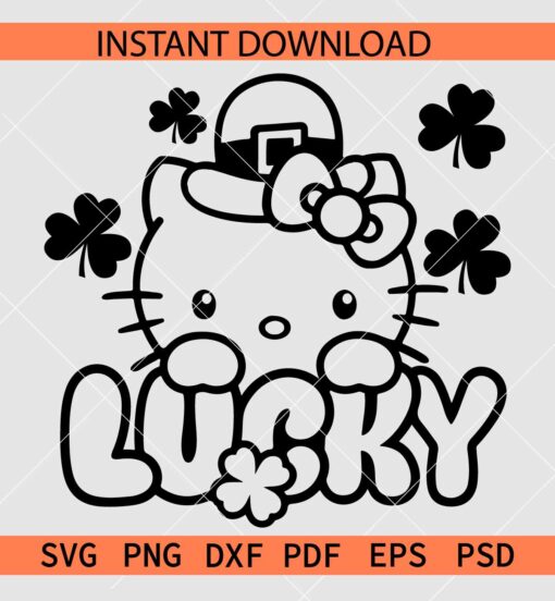 St. Patrick’s day Kitten Sketch SVG, Hello Kitty St. Patrick’s Day Drawing SVG