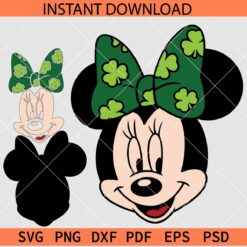 St. Patrick's day Minnie Head SVG, Minnie with Clover Leaf Bow SVG