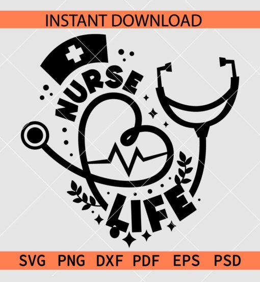 Stethoscope Heart Symbol Nurse Life SVG, Nurse Life Heart Rate SVG