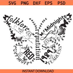 Taylor Swift Album butterfly SVG, Taylor Swift butterfly SVG, Folklore svg, Swiftie butterfly svg