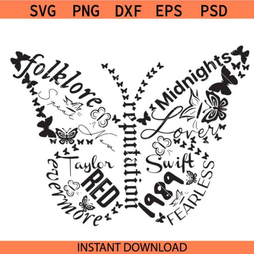 Taylor Swift Album butterfly SVG, Taylor Swift butterfly SVG, Folklore svg, Swiftie butterfly svg