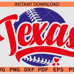 Texas Baseball Hearts SVG, Texas Baseball Ball Décor SVG
