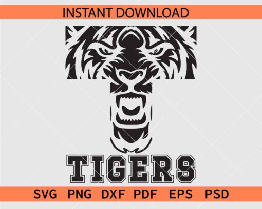 Tigers Letter T SVG, Tiger Head Inside Letter T Tigers SVG