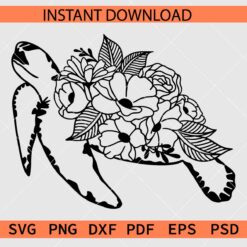 Turtle Flowers SVG, Floral Turtle Décor SVG, Turtle Flowers Clip Art SVG