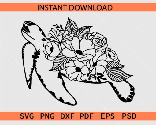 Turtle Flowers SVG, Floral Turtle Décor SVG, Turtle Flowers Clip Art SVG