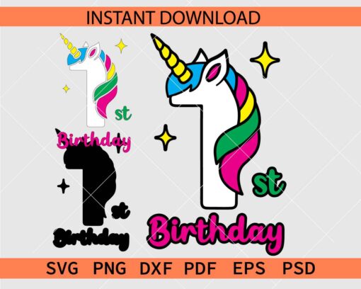 Unicorn First Birthday SVG, Unicorn Birthday 1 SVG