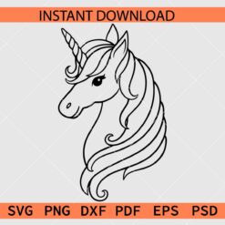 Unicorn Head Sketch SVG, Unicorn Head Coloring Page SVG