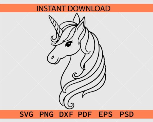 Unicorn Head Sketch SVG, Unicorn Head Coloring Page SVG