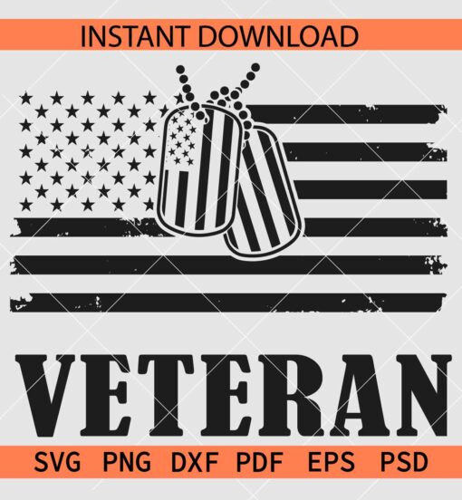 Veteran badge with Distressed flag SVG, US Flag with Veteran Badge  SVG