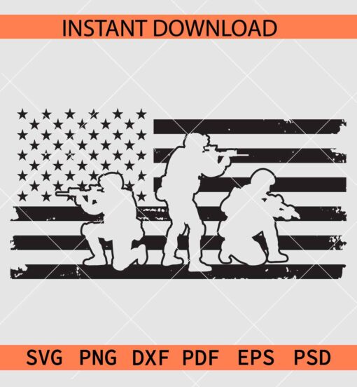 Veterans with gun inside flag SVG, US Flag with Army SVG, Patriotic Soldiers SVG