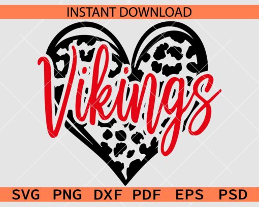 Vikings Inside Leopard Prints heart Sports SVG, Minnesota Vikings Animal Prints Love Symbol SVG