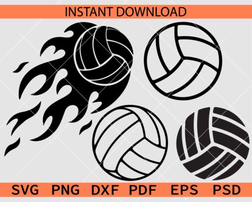 Volleyball Balls Bundle SVG, Moving Volleyball Fire Silhouette SVG
