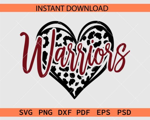 Warriors inside Leopard Print Heart SVG, Cheetah Prints Love Symbol Warriors SVG