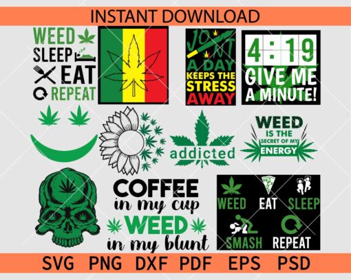 Weed Bundle SVG, Marijuana Décor Bundle SVG, Addicted Weed Leaf SVG