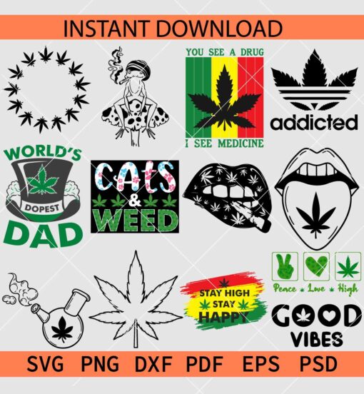 Weed Leaf Bundle SVG, 420 Bundle SVG, Marijuana Bundle SVG