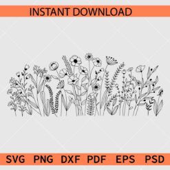 Wildflowers Bouquet Sketch SVG, Wildflowers stencil SVG