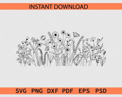 Wildflowers Bouquet Sketch SVG, Wildflowers stencil SVG