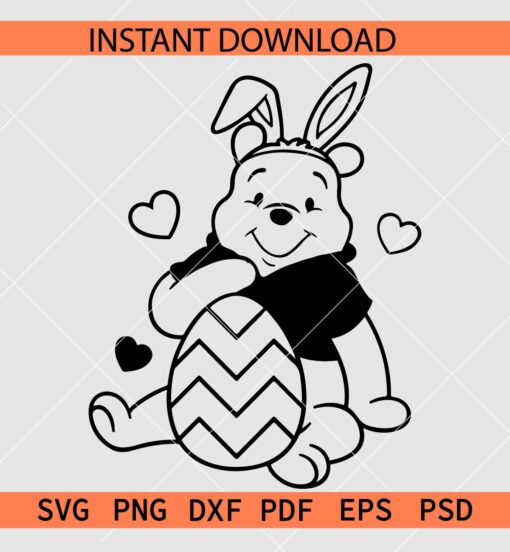 Winnie the Pooh Easter Egg SVG, Winnie the Pooh with Bunny Ears SVG