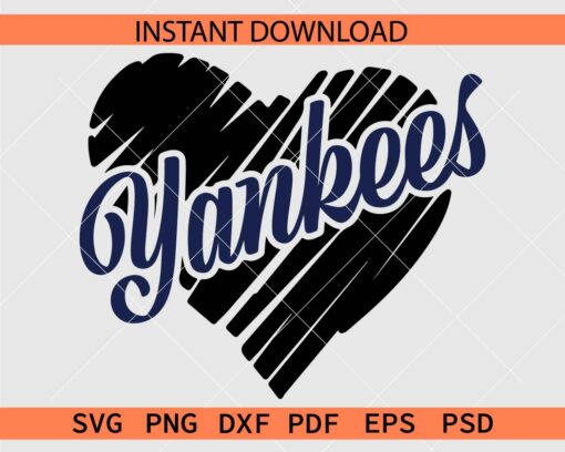 Yankees Scribble Heart Symbol Vector SVG, Love Symbol Yankees Stencil SVG