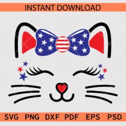 4th of July Cat Face SVG, July Fourth Bow Cat Face Vector SVG
