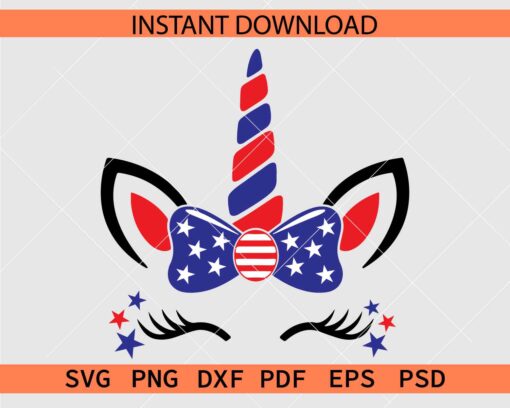 4th of July Unicorn Cat Face SVG, Patriotic Unicorn SVG