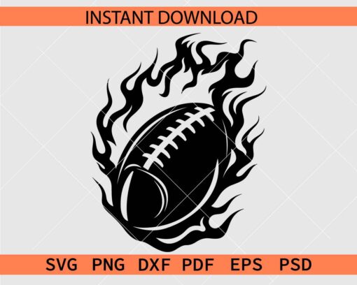 American Football Ball Flames SVG, Football Ball Flames Stencil SVG