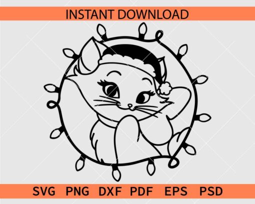 Aristo cat with Santa hat and Christmas lights Vector SVG
