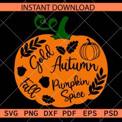 Autumn Pumpkin Vector SVG, Fall Leaves Pumpkin Clipart SVG