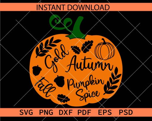 Autumn Pumpkin Vector SVG, Fall Leaves Pumpkin Clipart SVG