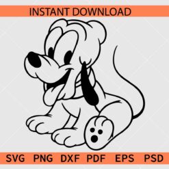 Baby Pluto Coloring Page Stencil SVG, Happy Baby Pluto Sitting Outline SVG