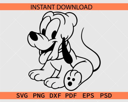 Baby Pluto Coloring Page Stencil SVG, Happy Baby Pluto Sitting Outline SVG