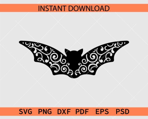 Bat mandala Stencil SVG, Bat Zentangle Drawing SVG
