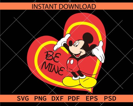 Be Mine Mickey Inside red heart Clipart SVG