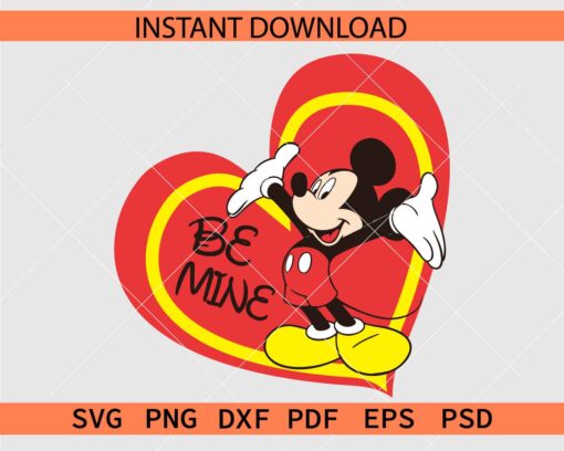 Be Mine Mickey Inside red heart Clipart SVG