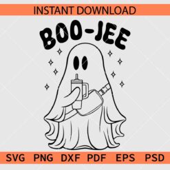 Boo Jee Ghost Coloring Page décor SVG, Halloween Boo Jee Ghost Outline SVG