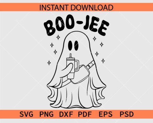 Boo Jee Ghost Coloring Page décor SVG, Halloween Boo Jee Ghost Outline SVG