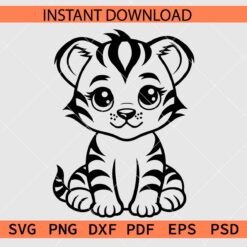 Cartoon Baby Tiger Sketch SVG, Cartoon Cute Baby Tiger Coloring Page SVG